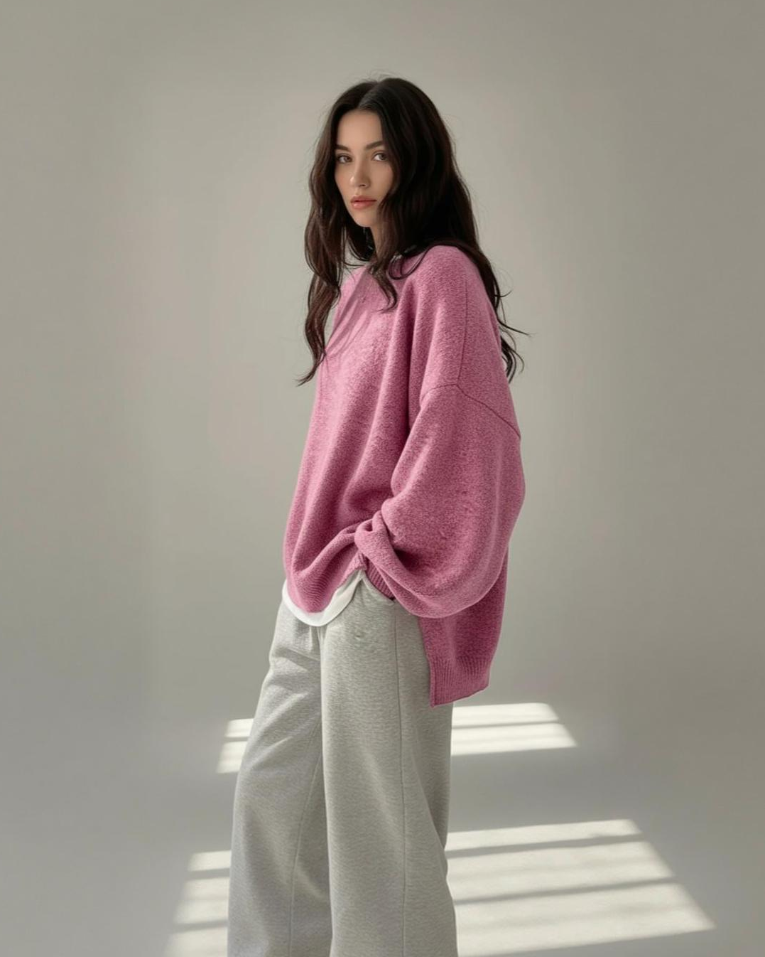 Drop shoulder long sleeve pullover sweater