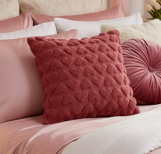 Velour Plush Hearts Throw Pillow Cover Case Sham 18 x 18 inches Divaces