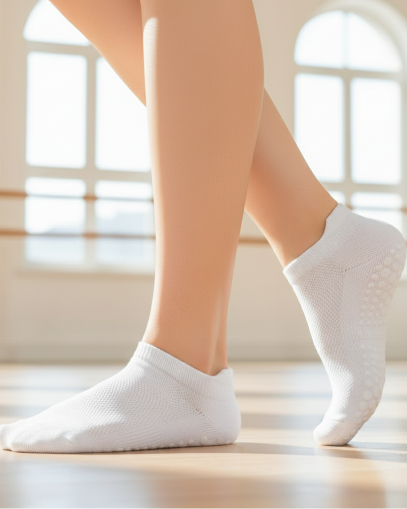 White Yoga Pilates Non-Slip Grip Socks for Women
