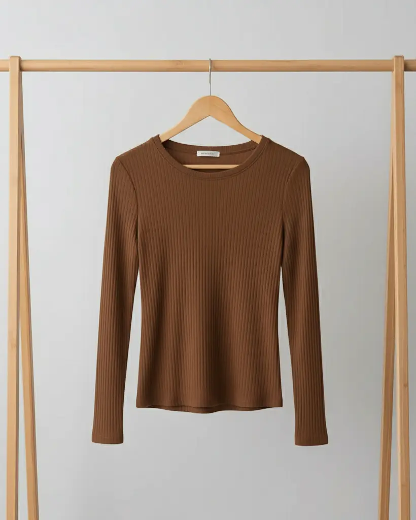 Ribbed Long Sleeve Crewneck Shirt