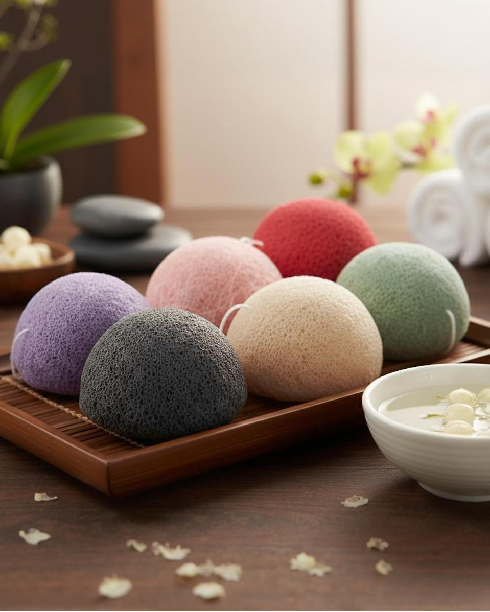 Konjac Facial Sponge with lanyard for deep cleansing and exfoliation