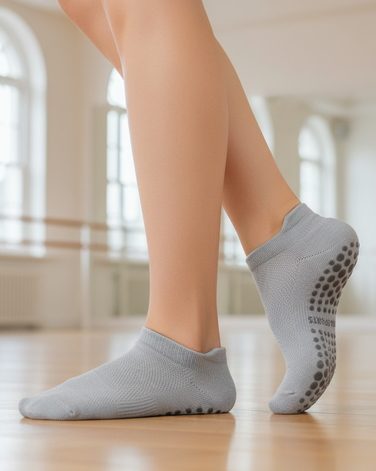 Grey Yoga Pilates Non-Slip Grip Socks for Women