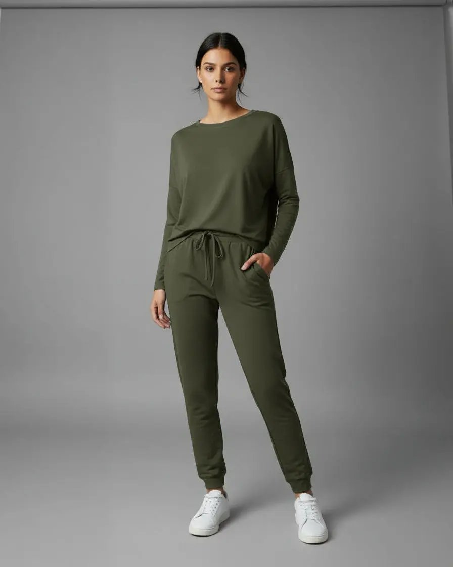 Long Sleeve Crewneck Pullover and Drawstring Trousers Set