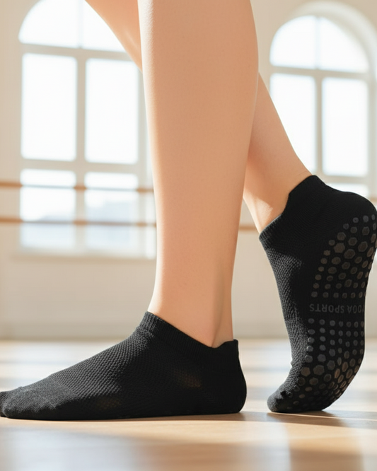 Black Yoga Pilates Non-Slip Grip Socks for Women