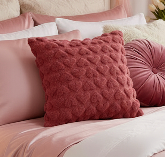 Velour Plush Hearts Throw Pillow Cover Case Sham 18 x 18 inches Divaces