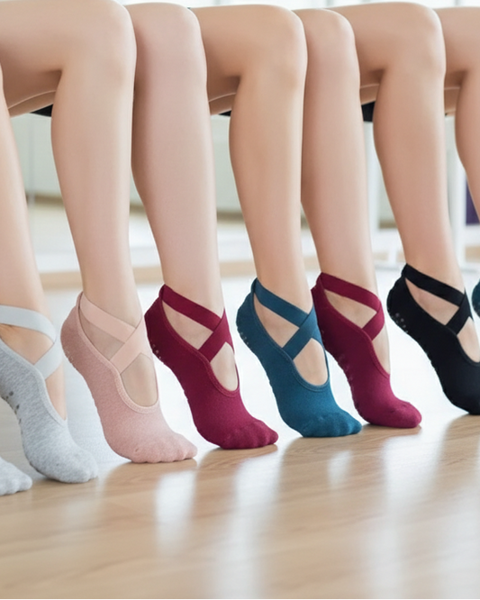 women’s yoga pilates ballet socks with cross straps