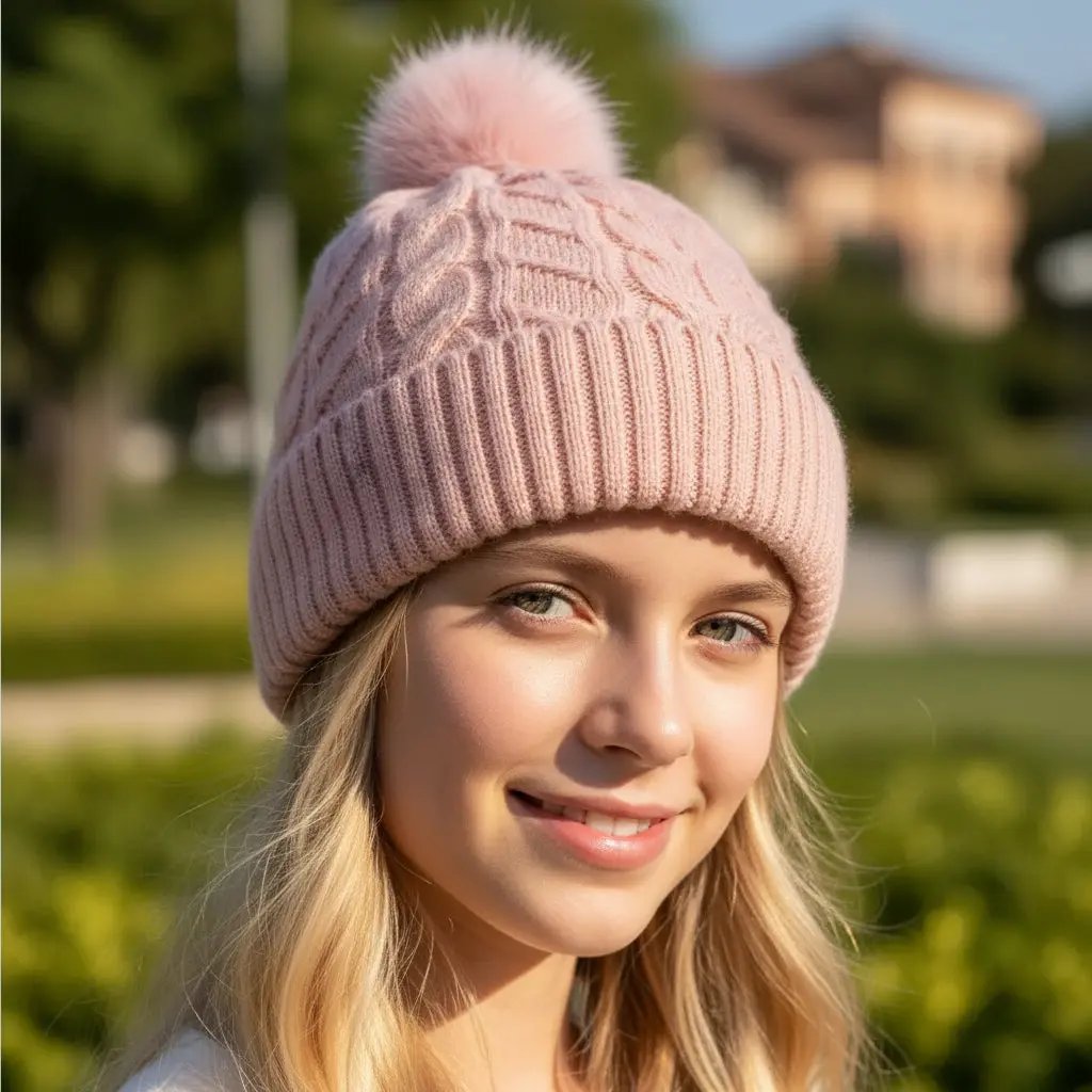Knitted Beanie with Pom Pom