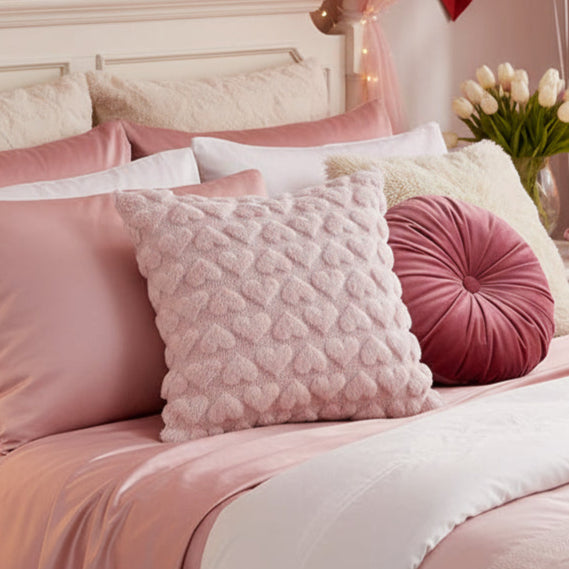 Velour Plush Hearts Throw Pillow Cover