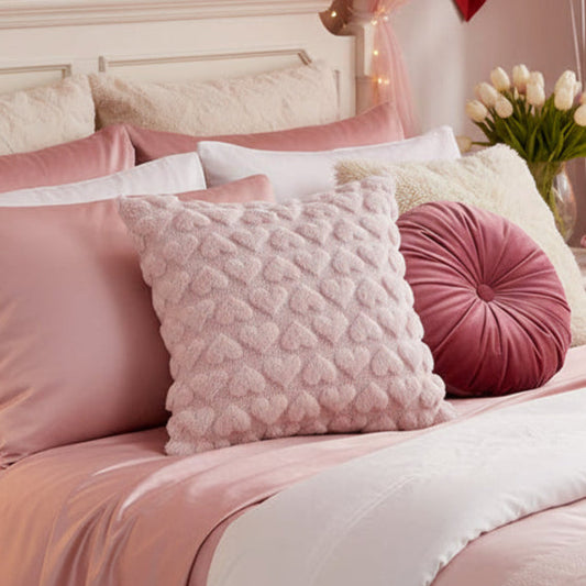 Velour Plush Hearts Throw Pillow Cover